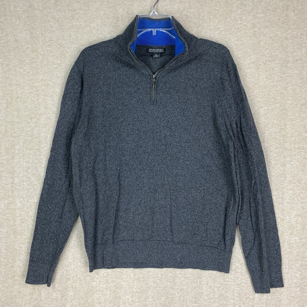 Banana Republic 1/4 Zip Sweater Mens L Premium Cashmere Cotton Mock Neck Pullov